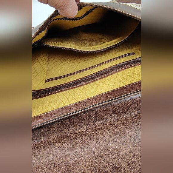 Gucci Brown Leather & Cream Logo Monogram Satchel Bag Vintage - Picture 15 of 16